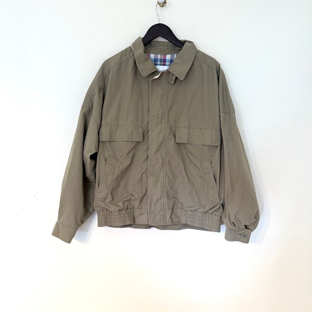 Vintage London Fog Plaid Lined Tan Bomber Jacket